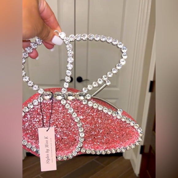 None Handbags - Pink Glitter Clutch